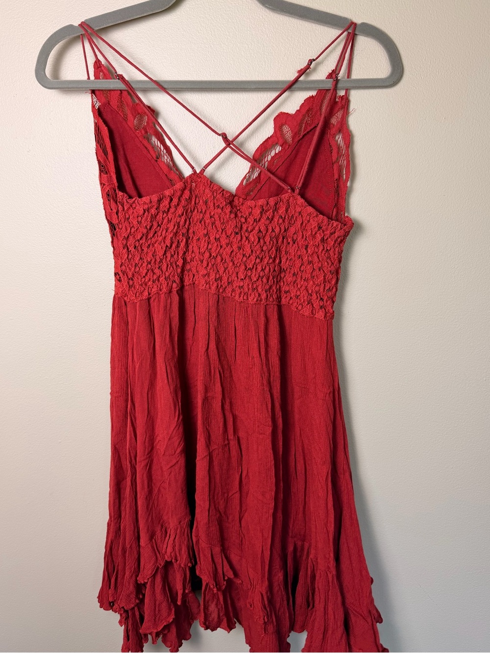 Free People Adella Slip Dress Dark Cherry Red Sz M Lace Boho Babydoll Mini Dress - Picture 5 of 9